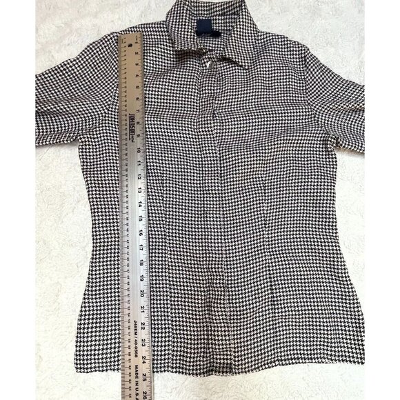 Vintage Nordstrom Individualist Sportswear Houndstooth Linen Shirt Size 10 Black - Picture 3 of 8